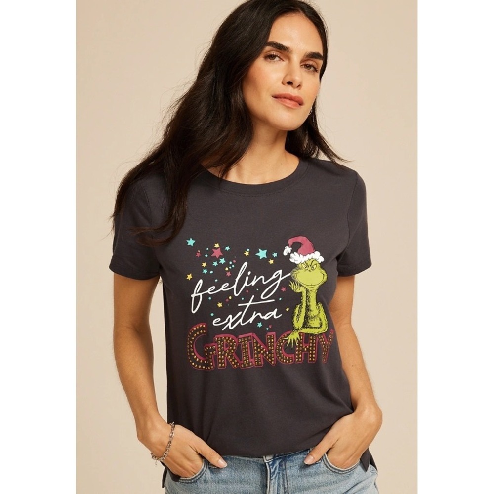 Maurices Dr Seuss The Grinch Christmas Graphic Tee Gray Feeling Extra Grinchy